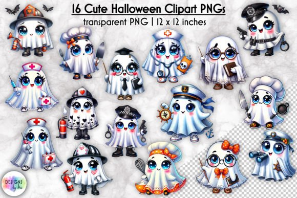 Cute Halloween Ghosts Clipart Bundle for Crafts & Graphics